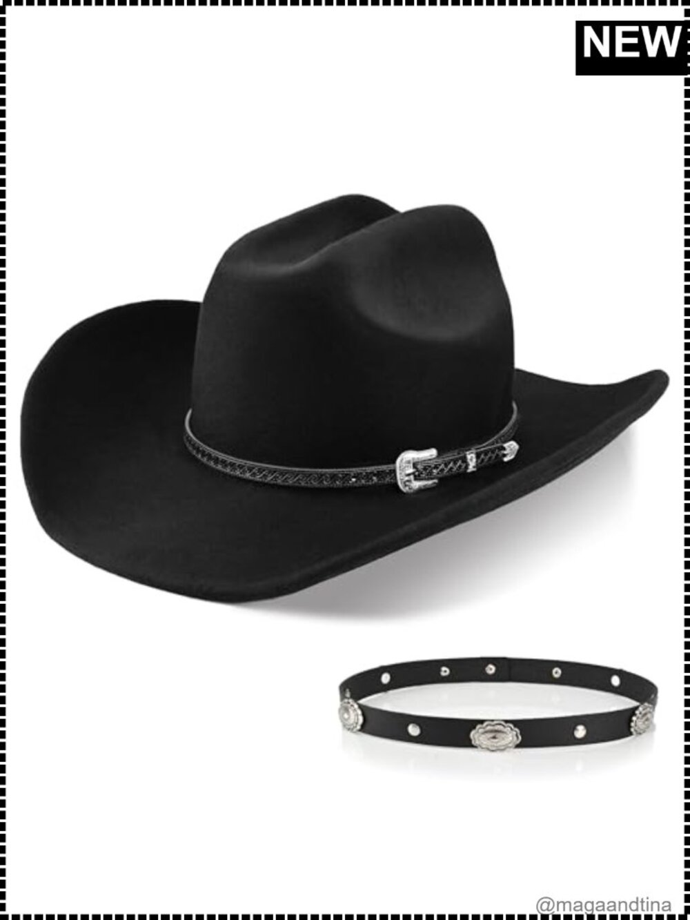 100% Wool Western Cowboy Hat Felt Fedora Two Decorative Bands